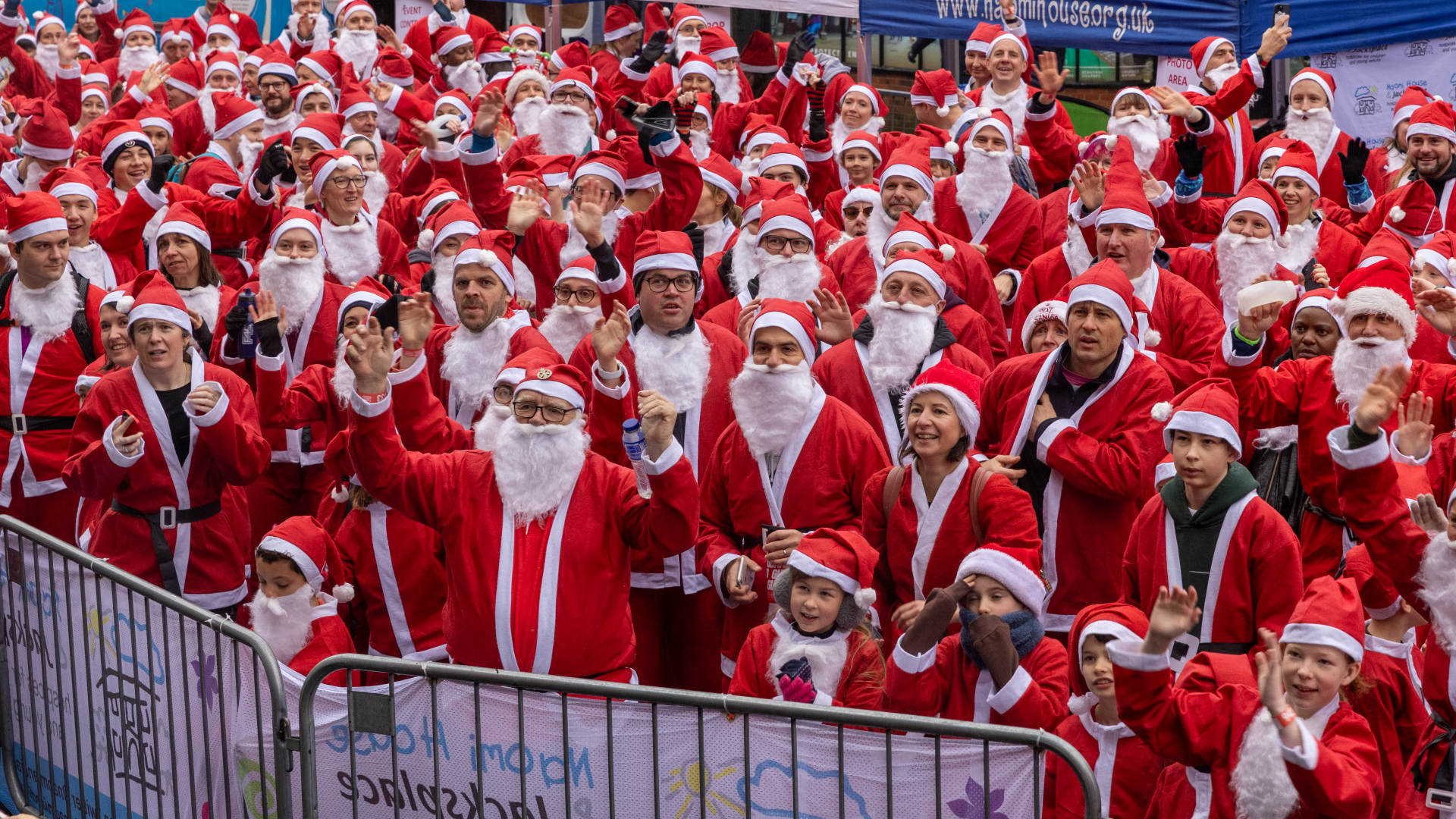 hundreds of santas ready for a warm up